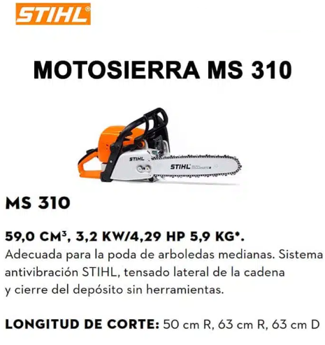 Motosierra STIHL MS310 Con Espada 63 cm